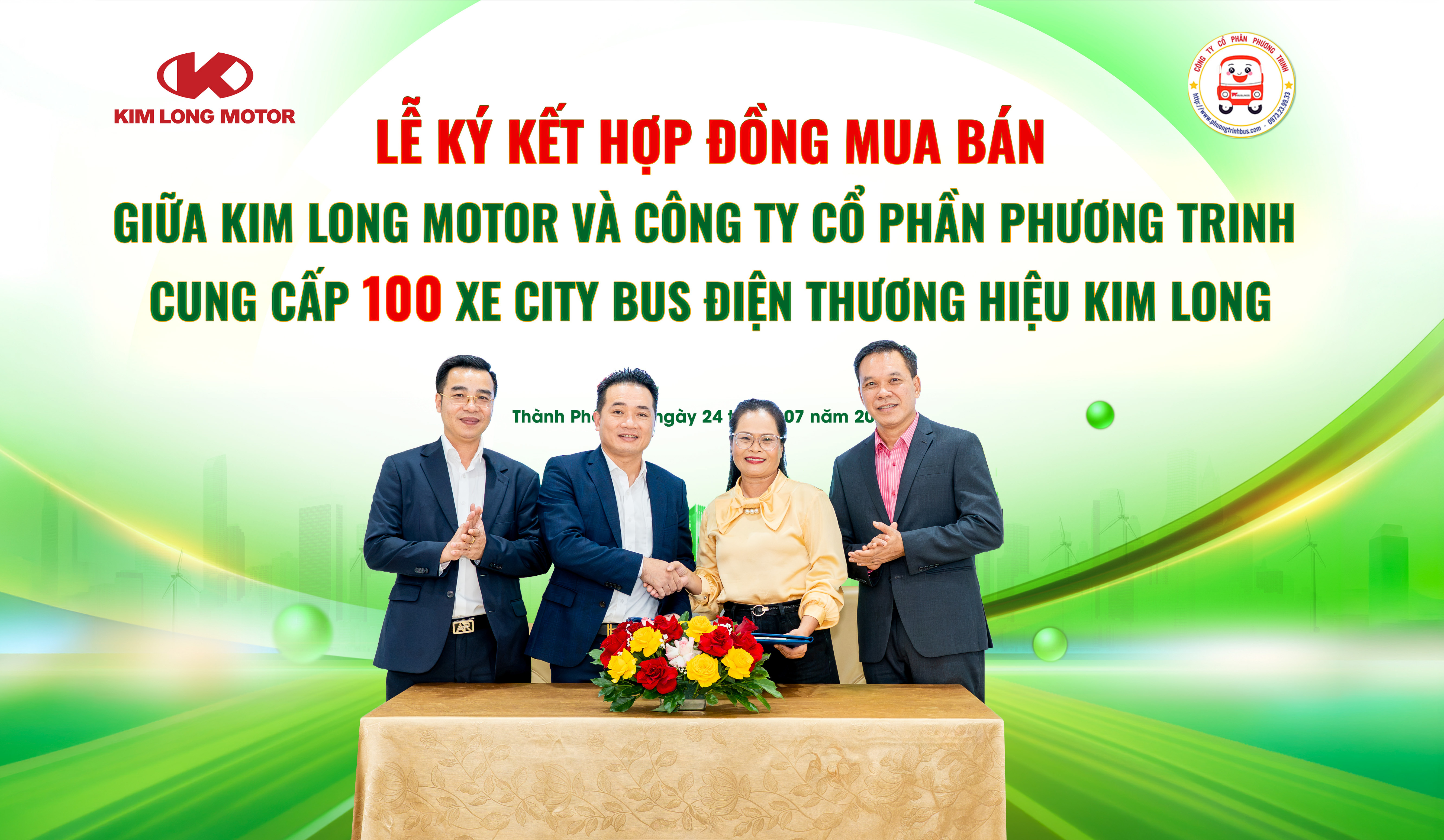 KIM LONG MOTOR KÝ KẾT HỢP ĐỒNG CUNG CẤP 100 XE CITY BUS ĐIỆN CHO PHƯƠNG TRINH BUSLINES, THÚC ĐẨY GIAO THÔNG XANH